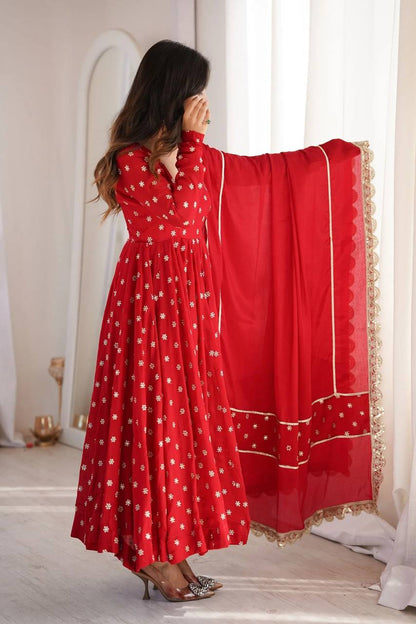Premium Red Embroidered Anarkali Suit Set with Dupatta