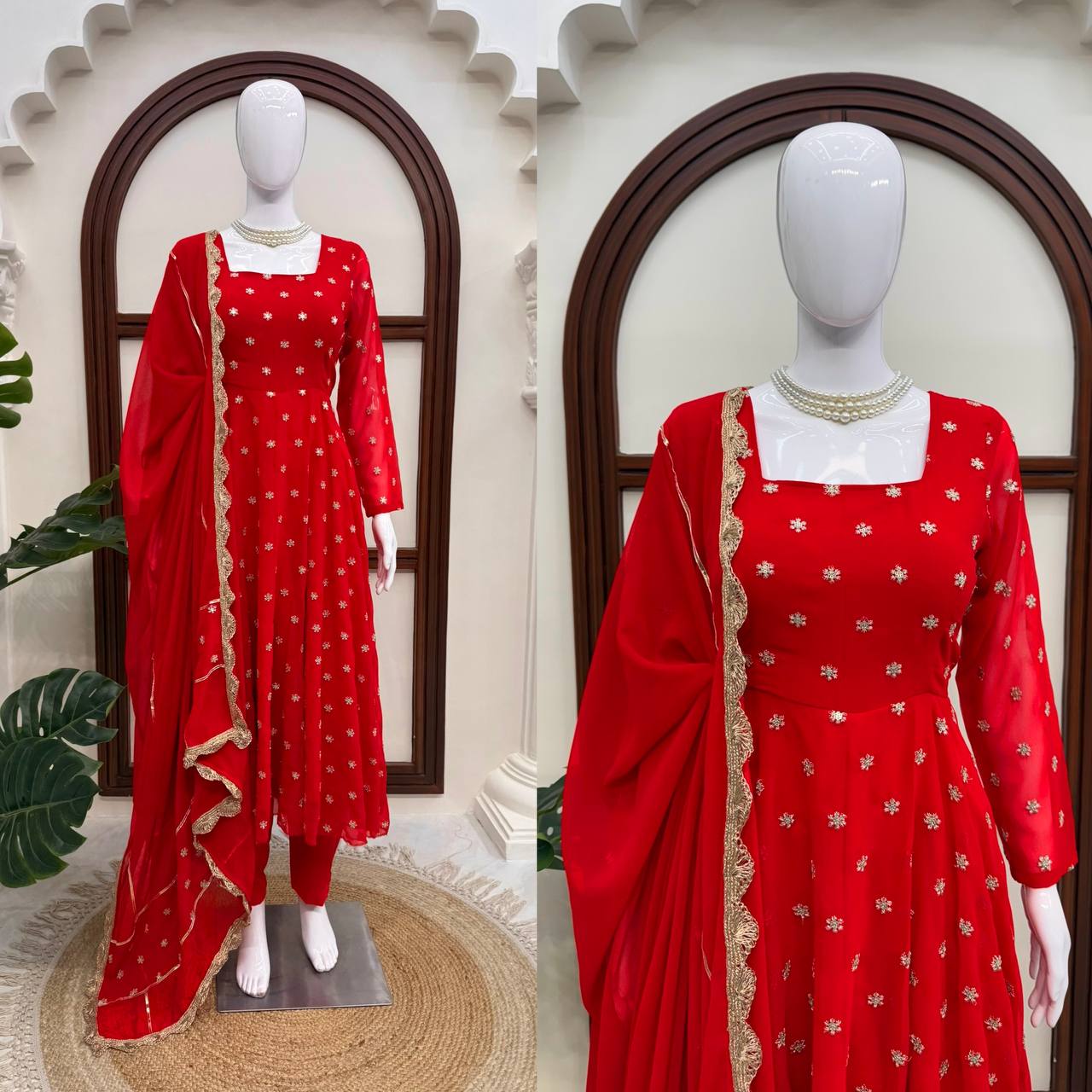 Premium Red Embroidered Anarkali Suit Set with Dupatta