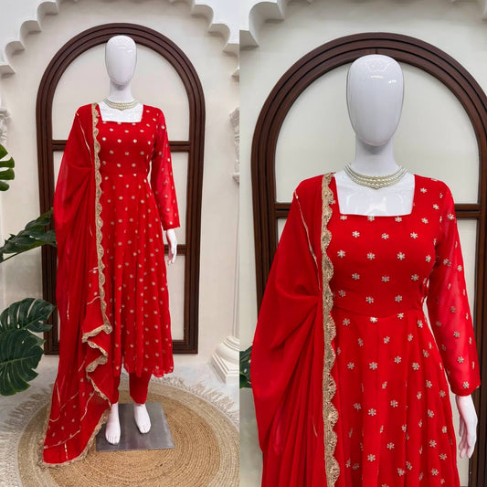 Premium Red Embroidered Anarkali Suit Set with Dupatta