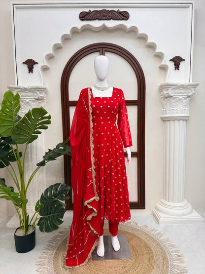 Premium Red Embroidered Anarkali Suit Set with Dupatta