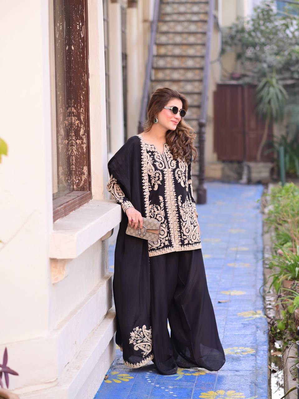 Premium Black Embroidered Kurta Sharara Set with Dupatta