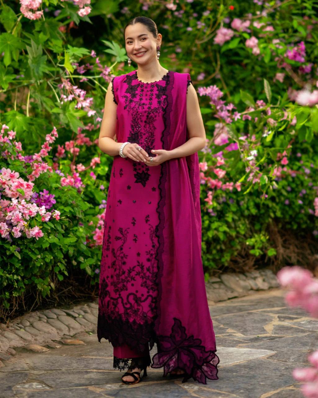 Premium Magenta Embroidered Straight Kurta Set with Dupatta