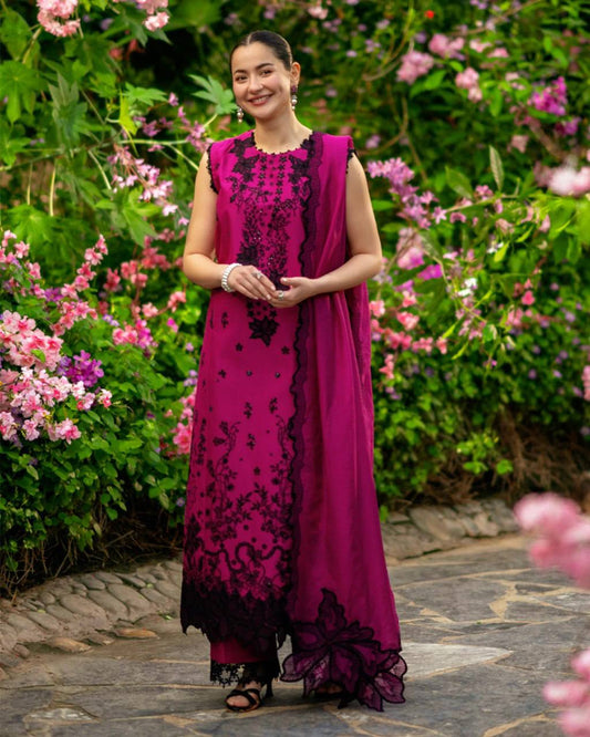 Premium Magenta Embroidered Straight Kurta Set with Dupatta