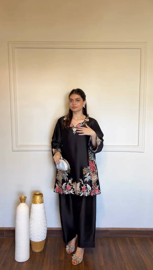 Premium Black Floral Embroidered Kurta Palazzo Set