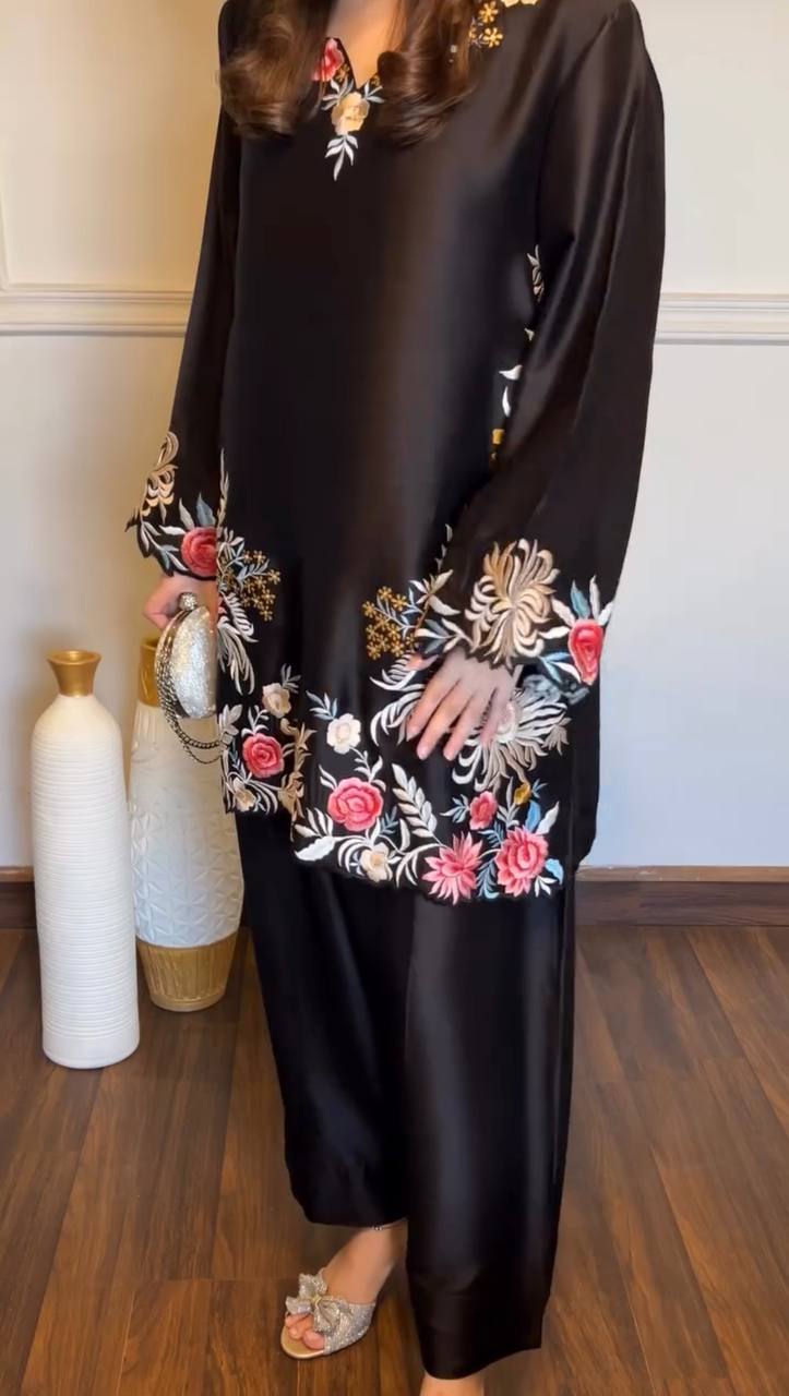 Premium Black Floral Embroidered Kurta Palazzo Set