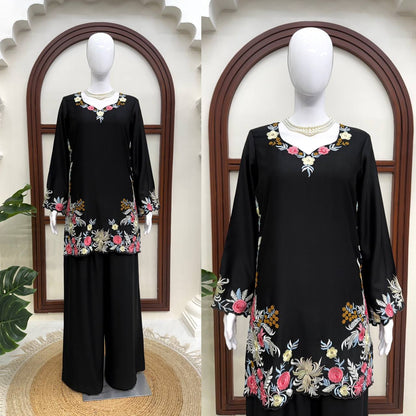 Premium Black Floral Embroidered Kurta Palazzo Set