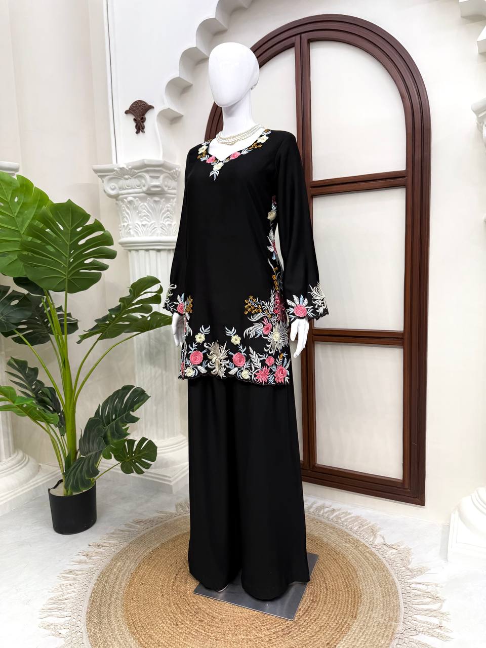Premium Black Floral Embroidered Kurta Palazzo Set