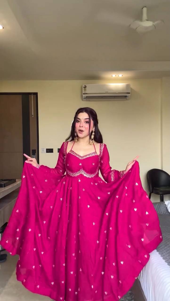Women's Elegant Anarkali Gown with Golden Embroidery – Festive & Party Wear