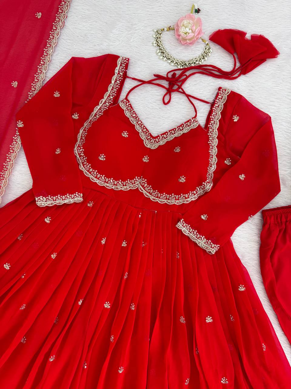 Women's Elegant Anarkali Gown with Golden Embroidery – Festive & Party Wear