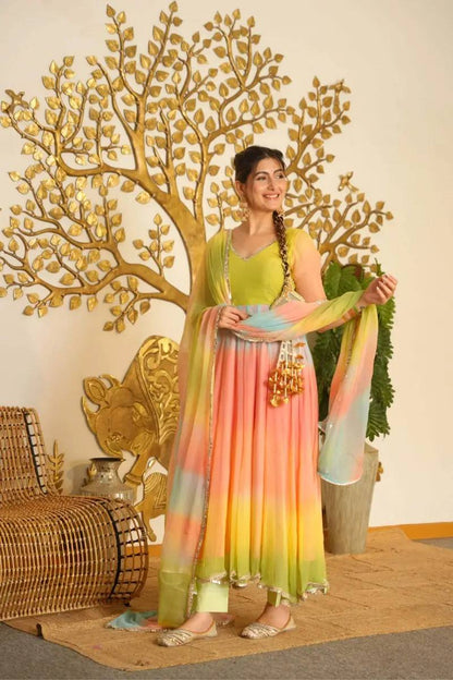 Women’s Pastel Multicolor Georgette Anarkali Dress with Dupatta