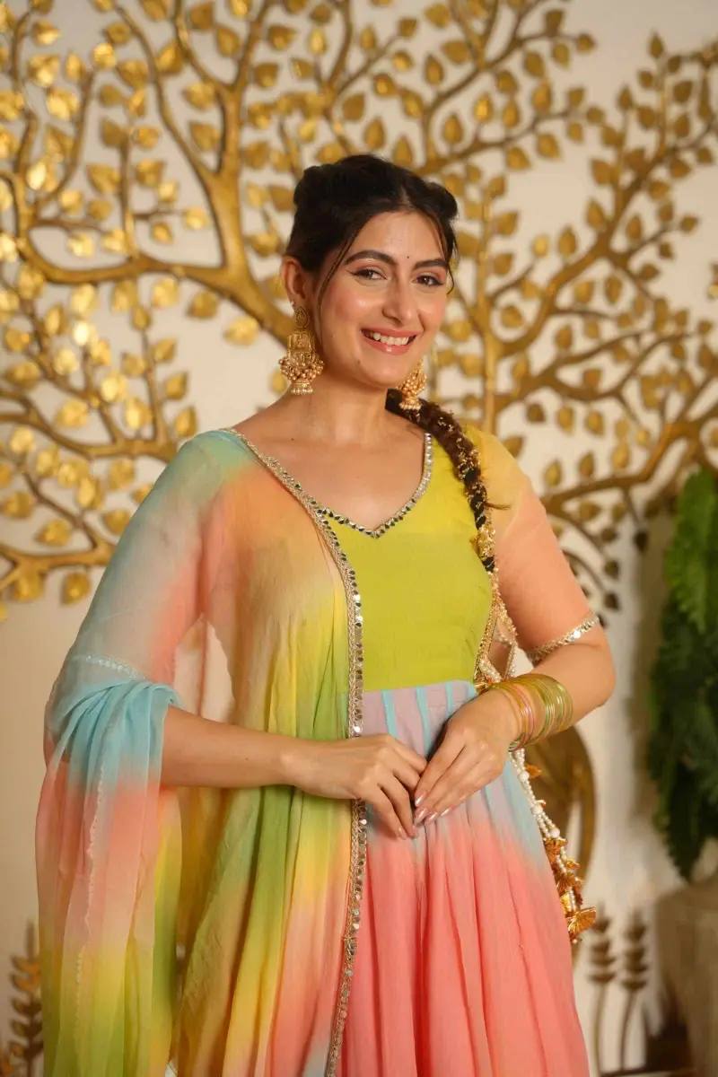 Women’s Pastel Multicolor Georgette Anarkali Dress with Dupatta