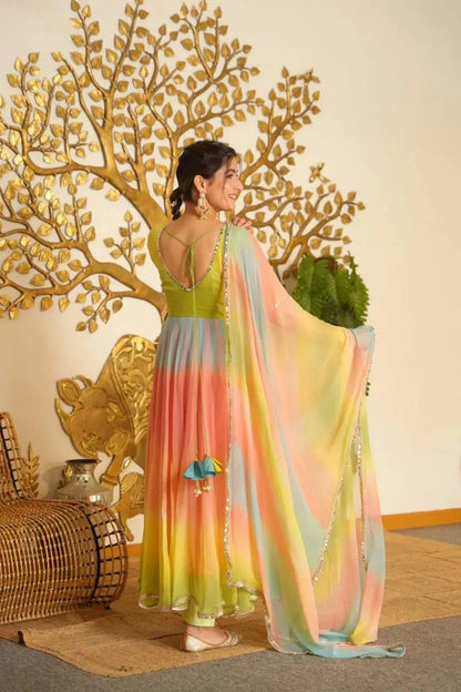 Women’s Pastel Multicolor Georgette Anarkali Dress with Dupatta