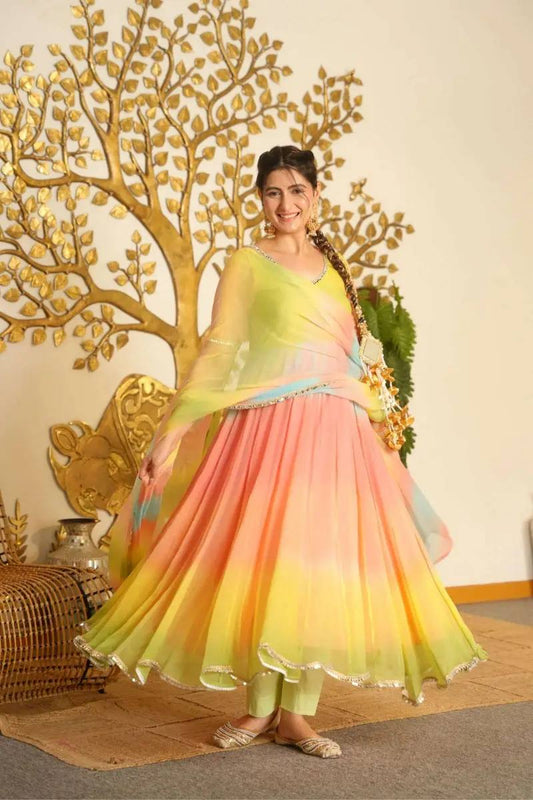 Women’s Pastel Multicolor Georgette Anarkali Dress with Dupatta