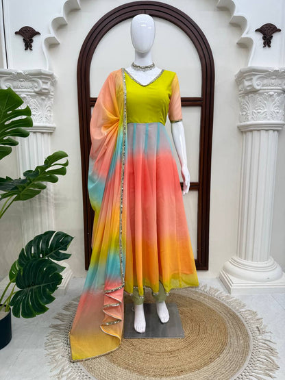 Women’s Pastel Multicolor Georgette Anarkali Dress with Dupatta