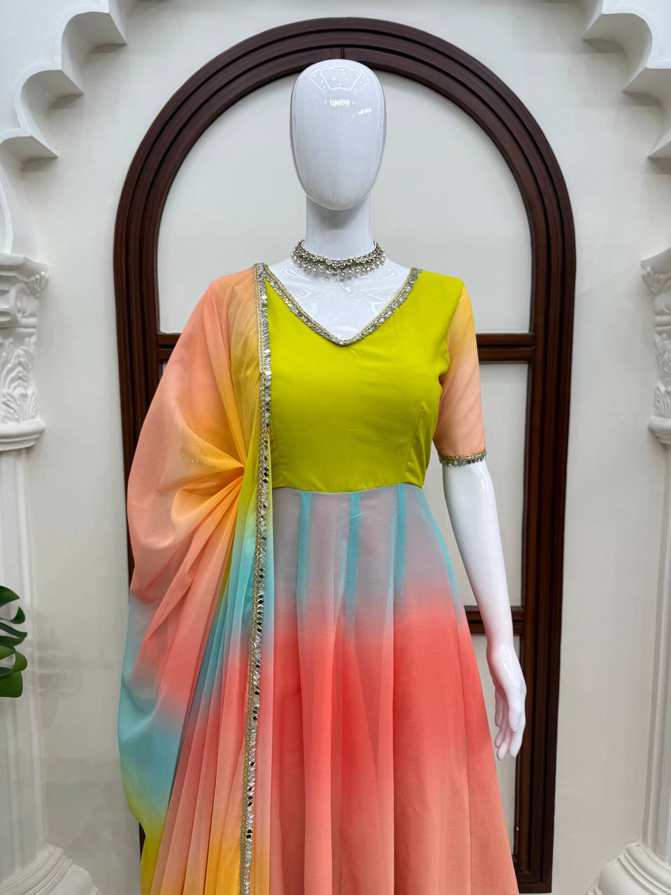 Women’s Pastel Multicolor Georgette Anarkali Dress with Dupatta