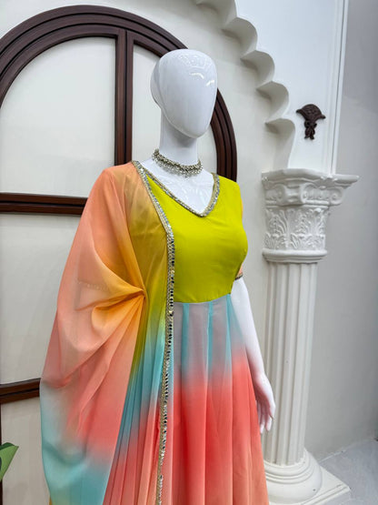 Women’s Pastel Multicolor Georgette Anarkali Dress with Dupatta