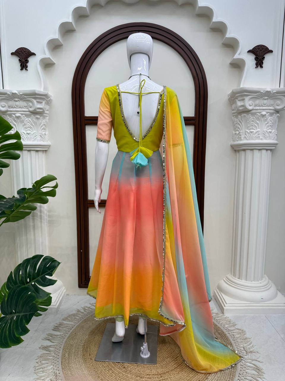 Women’s Pastel Multicolor Georgette Anarkali Dress with Dupatta