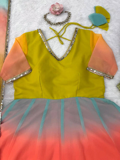 Women’s Pastel Multicolor Georgette Anarkali Dress with Dupatta