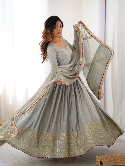 Elegant Embroidered Anarkali Suit Set with Designer Dupatta