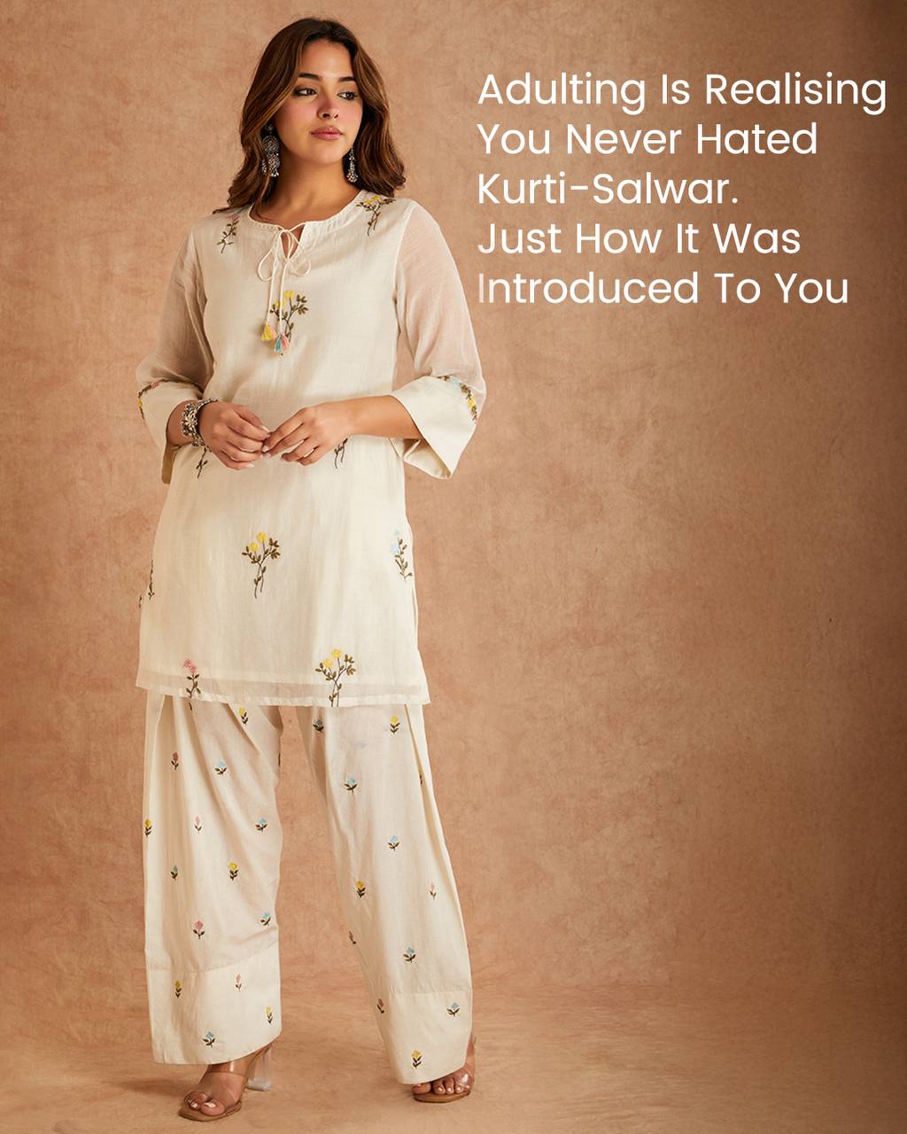 Elegant Ivory Floral Printed Kurta Palazzo Set with Dupatta