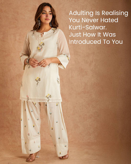 Elegant Ivory Floral Printed Kurta Palazzo Set with Dupatta