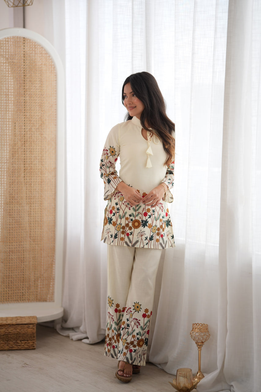 Elegant Floral Printed Kurta & Flared Palazzo Set for Women