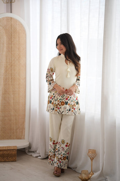 Elegant Floral Printed Kurta & Flared Palazzo Set for Women