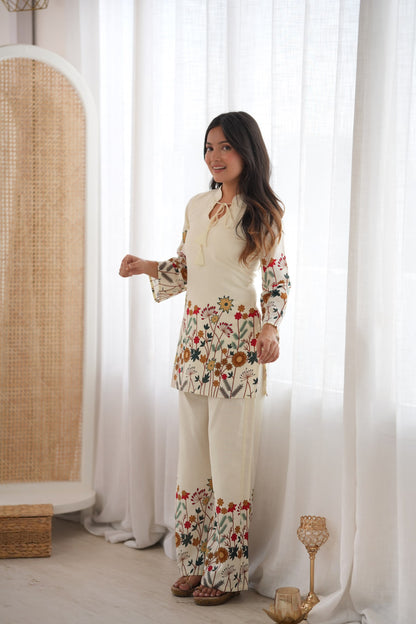 Elegant Floral Printed Kurta & Flared Palazzo Set for Women