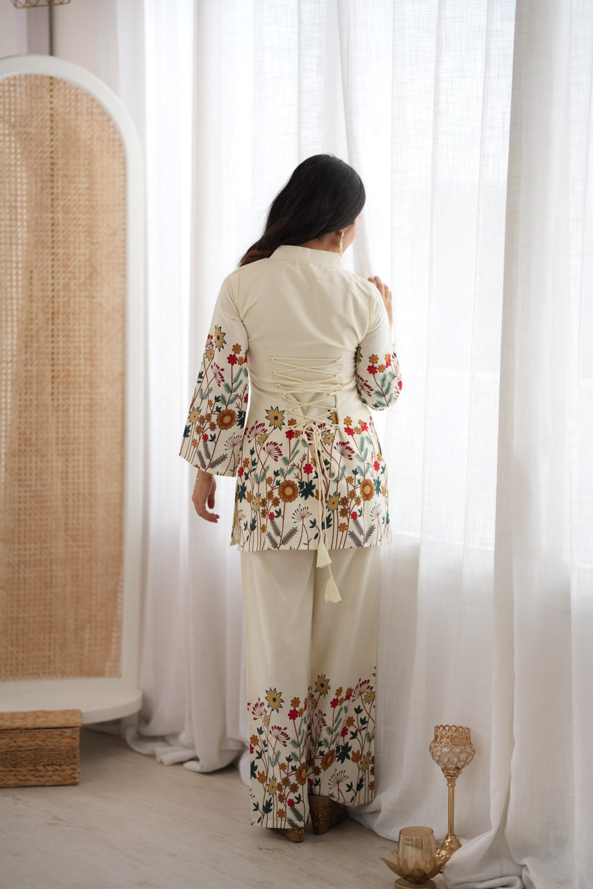 Elegant Floral Printed Kurta & Flared Palazzo Set for Women