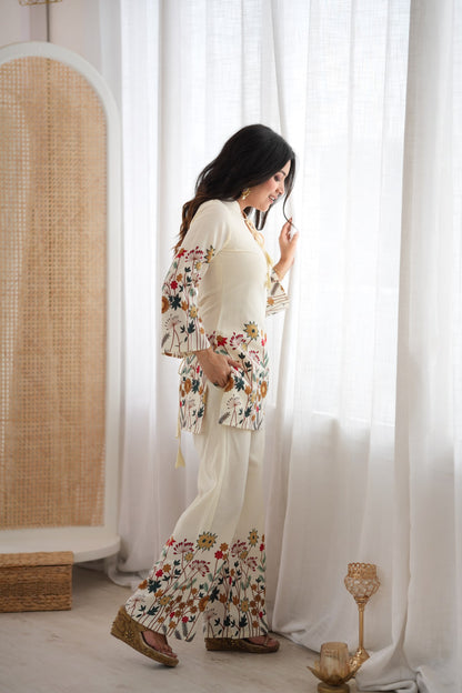 Elegant Floral Printed Kurta & Flared Palazzo Set for Women
