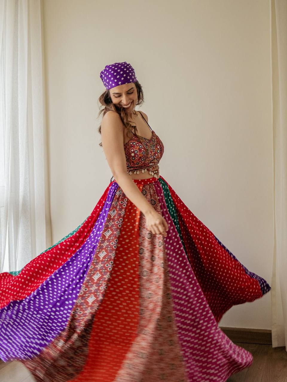 Vibrant Bandhani Print Navratri Lehenga Set – Multicolor Traditional Festive Wear