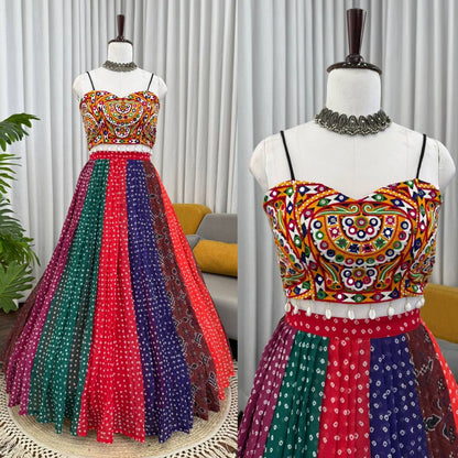 Vibrant Bandhani Print Navratri Lehenga Set – Multicolor Traditional Festive Wear