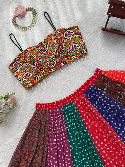 Vibrant Bandhani Print Navratri Lehenga Set – Multicolor Traditional Festive Wear