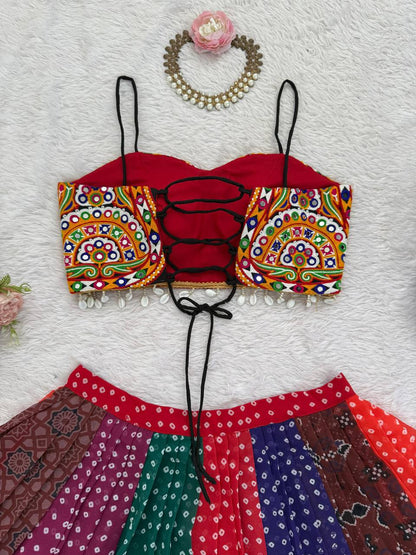 Vibrant Bandhani Print Navratri Lehenga Set – Multicolor Traditional Festive Wear