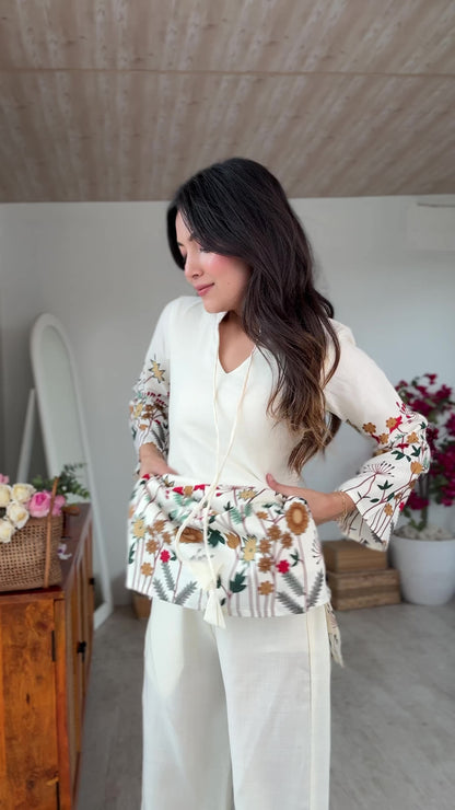 Elegant Floral Printed Kurta & Flared Palazzo Set for Women
