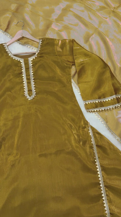Royal Mustard Gold Embroidered Anarkali Suit Set with Dupatta